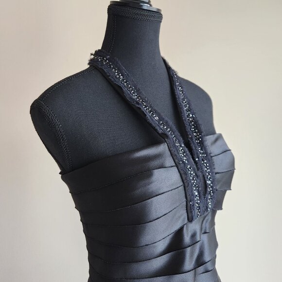 BCBGMaxAzria Black Halter Beaded Bandage Cocktail Dress Size 6 - Picture 6 of 9
